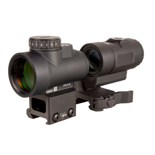 redwoodarsenal (164) Trijicon Combo MRO HD Red Dot Sight 68 MOA Reticle with 2.0 MOA Dot with Picatinny Full Co-Witness Mount & 3X Magnifier Matte Black