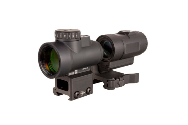 redwoodarsenal (164) Trijicon Combo MRO HD Red Dot Sight 68 MOA Reticle with 2.0 MOA Dot with Picatinny Full Co-Witness Mount & 3X Magnifier Matte Black
